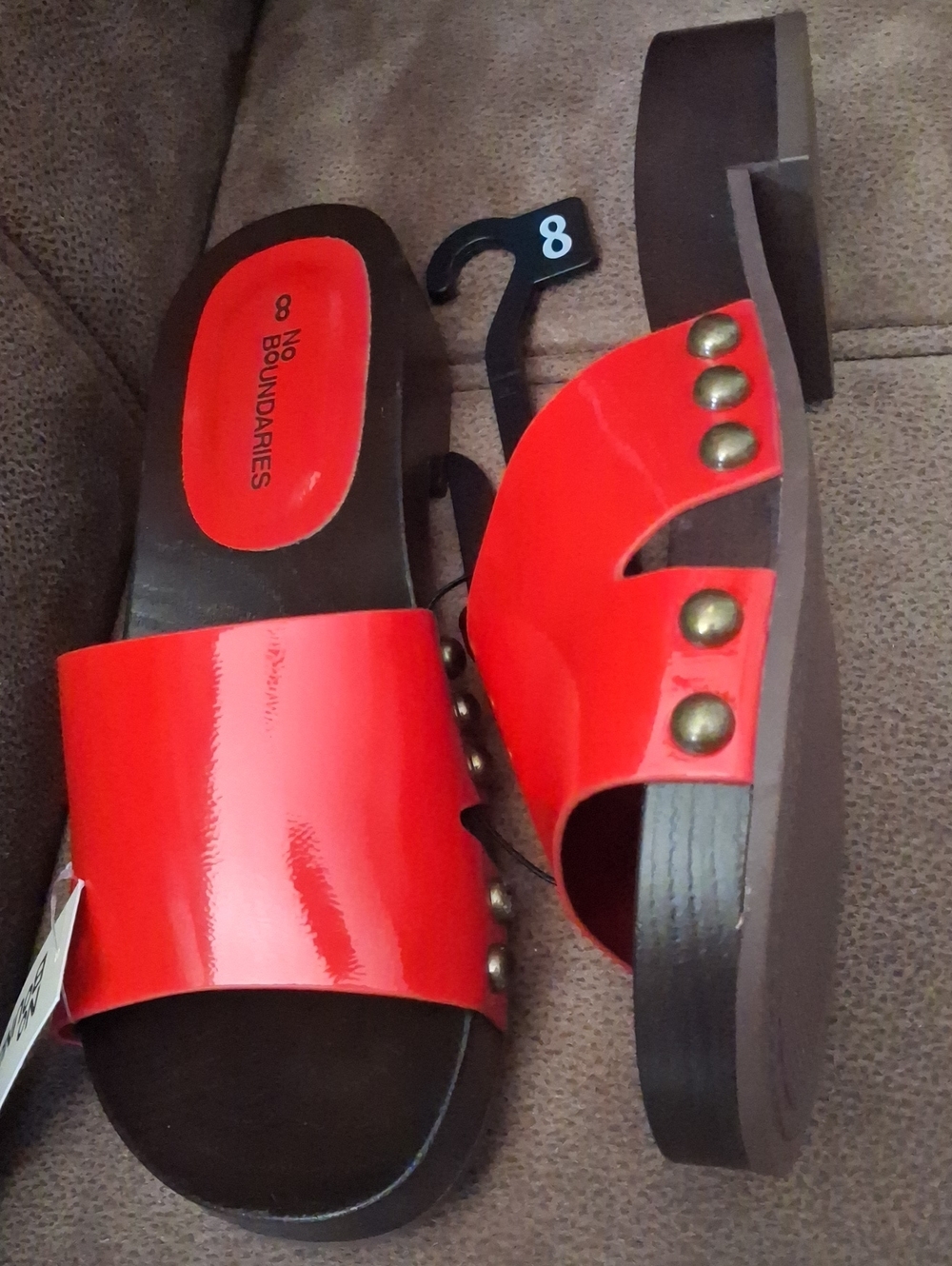 No Boundaries Women's Red Patent Slide Sandals Size 8